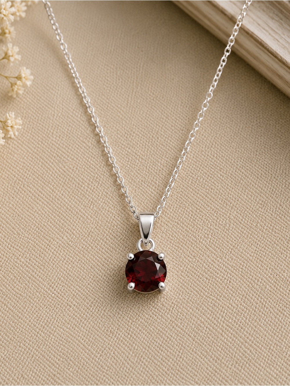 Petite Garnet Pendant 925 Silver Round Red Gemstone Charm ONLY January #629